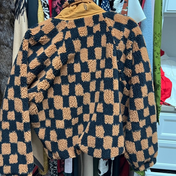 Fluffy Free People Movement checkered Sherpa Pullover Jacket Size SMALL - Picture 2 of 5